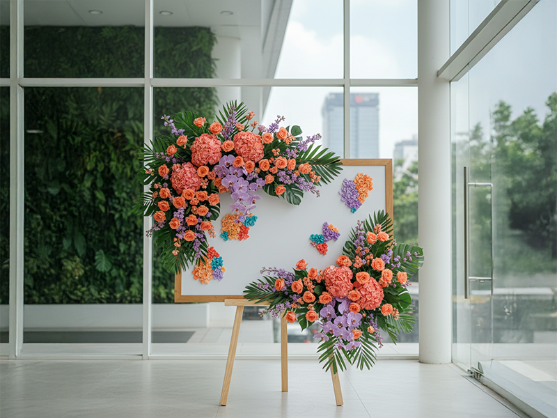 Desain bunga papan Grand Opening aesthetic untuk ucapan selamat sukses modern